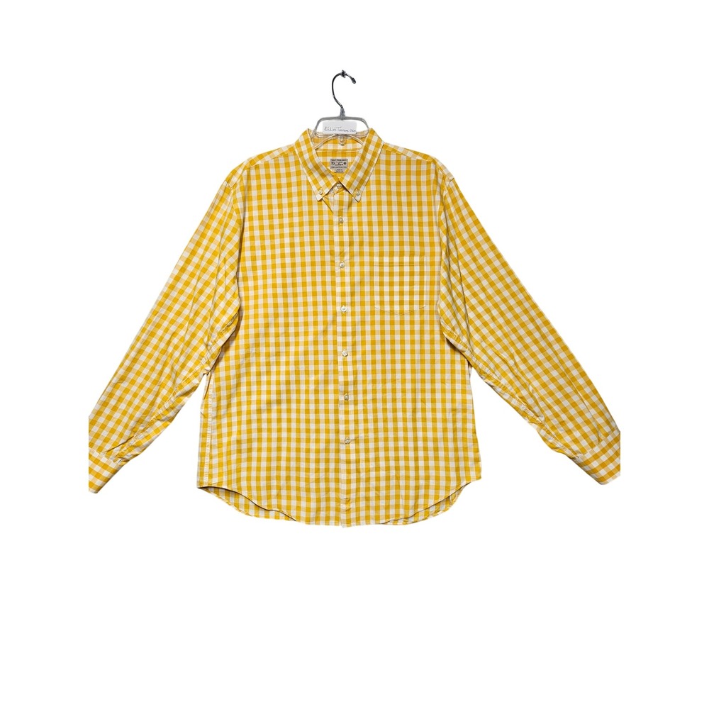 J.Crew Mens XL Yellow White Gingham Check Cotton Button Down Shirt Tailored Fit